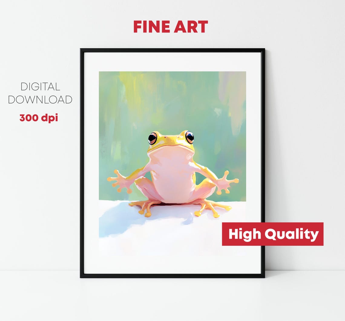 Cute Pink Tree Frog Big Eyes Pastel Green Nursery Wall Art Print - Image 2