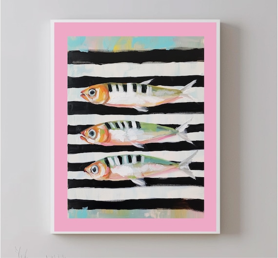 Sardine Art Print Nautical Kitchen Wall Art Coastal Fish Decoration For Dining Room And Restaurant Sardine Vertical Print
