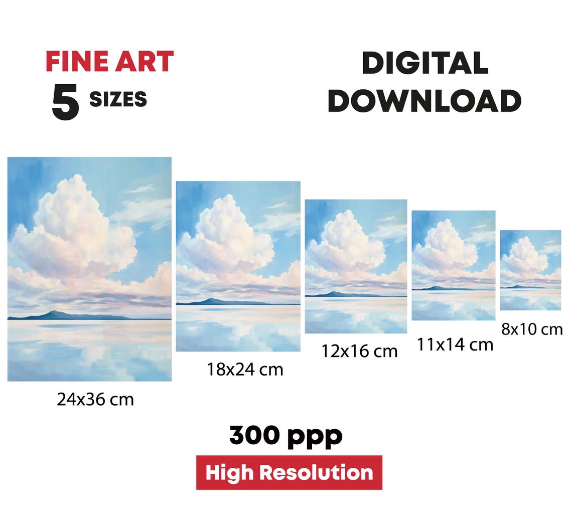 Billowing Clouds Over Calm Sea Distant Mountains Skyscape Poster - Image 4