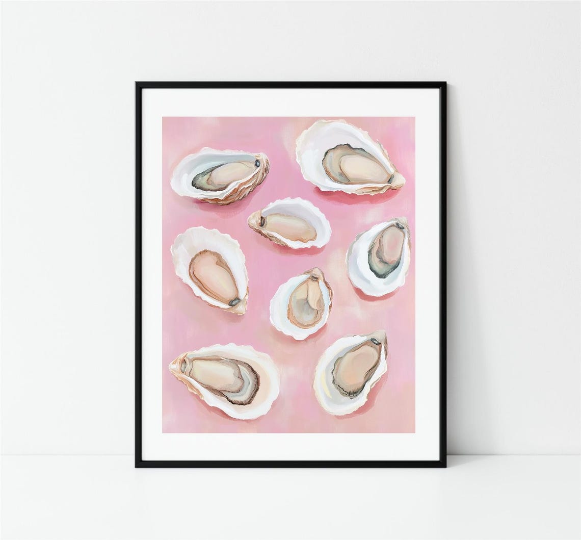Oyster Shells On Pink Background Coastal Kitchen Art Painting Print - Image 3