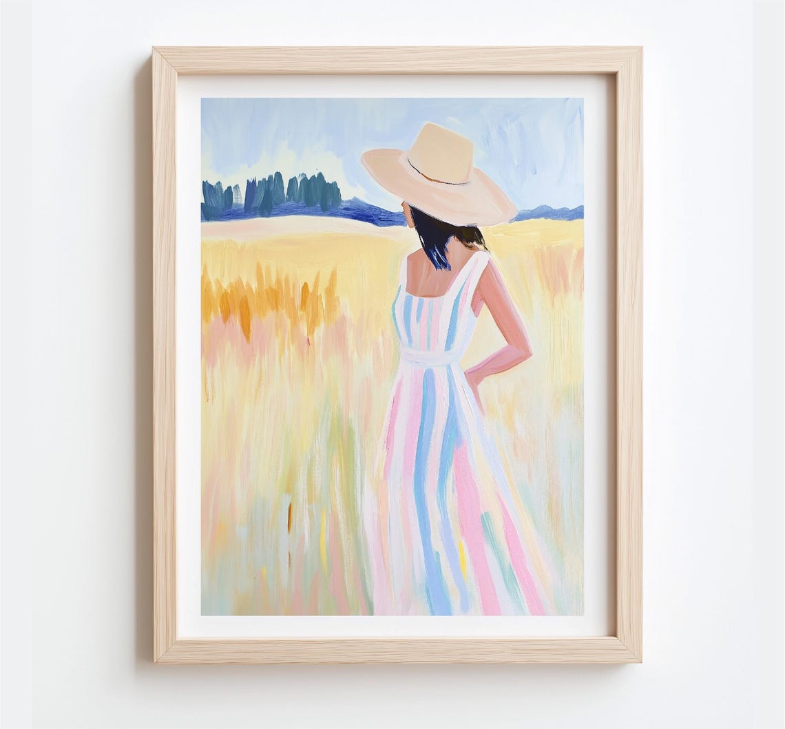 Painting Of Woman With Striped Dress Art To Print Pink International Womens Day Feminist Decoration - Image 5