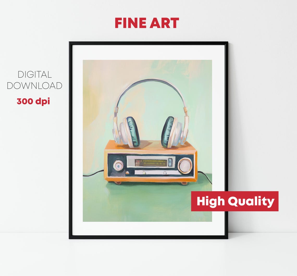 Retro Headphones On Orange Vintage Stereo Receiver Pastel Music Poster - Image 2