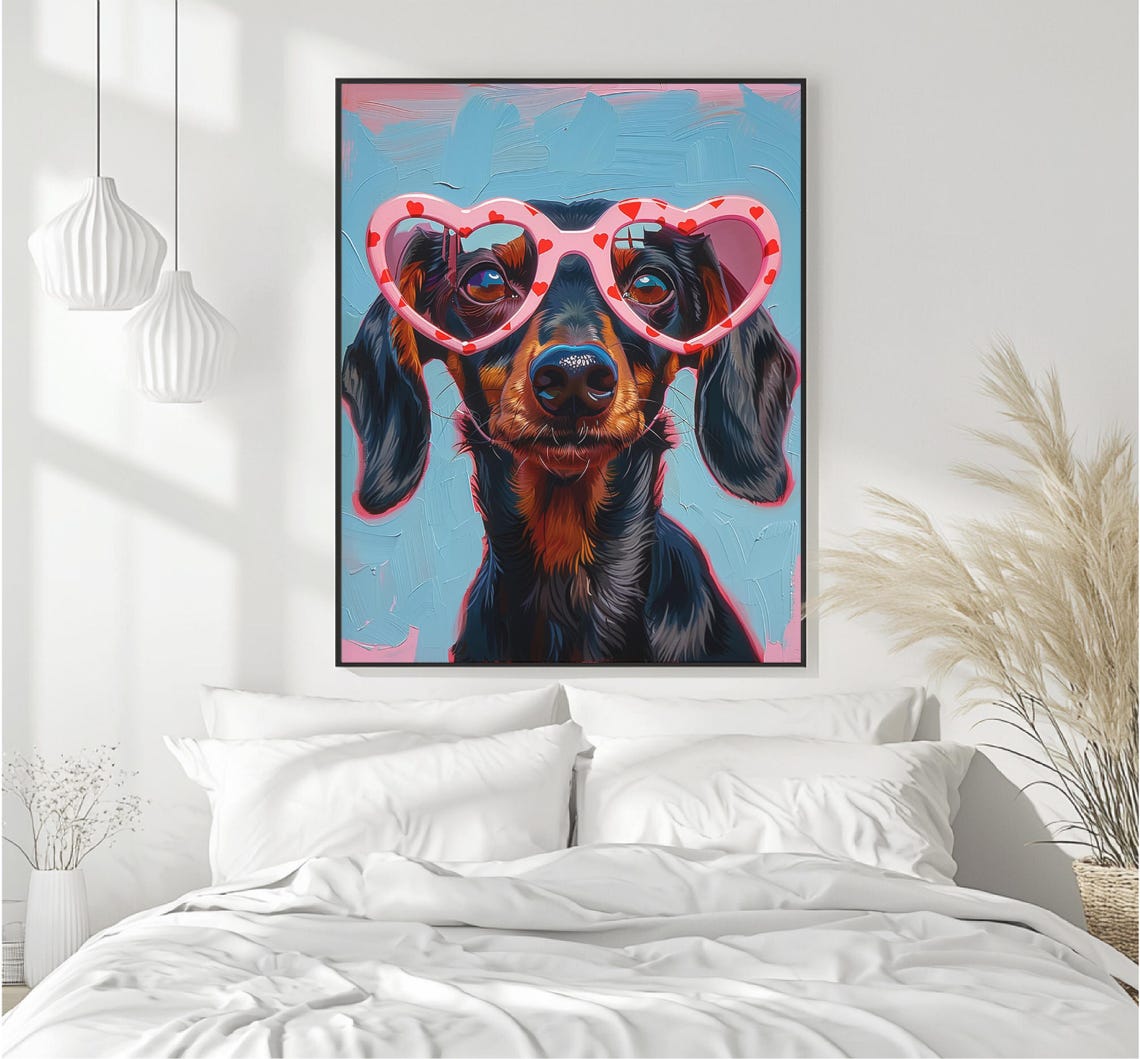 Dachshund Wearing Pink Heart Sunglasses Pop Art Dog Wall Art - Image 4