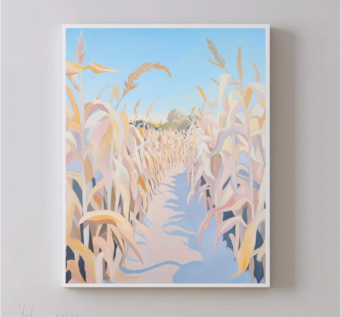 Golden Wheat Field Path Blue Sky Pastel Countryside Landscape Poster