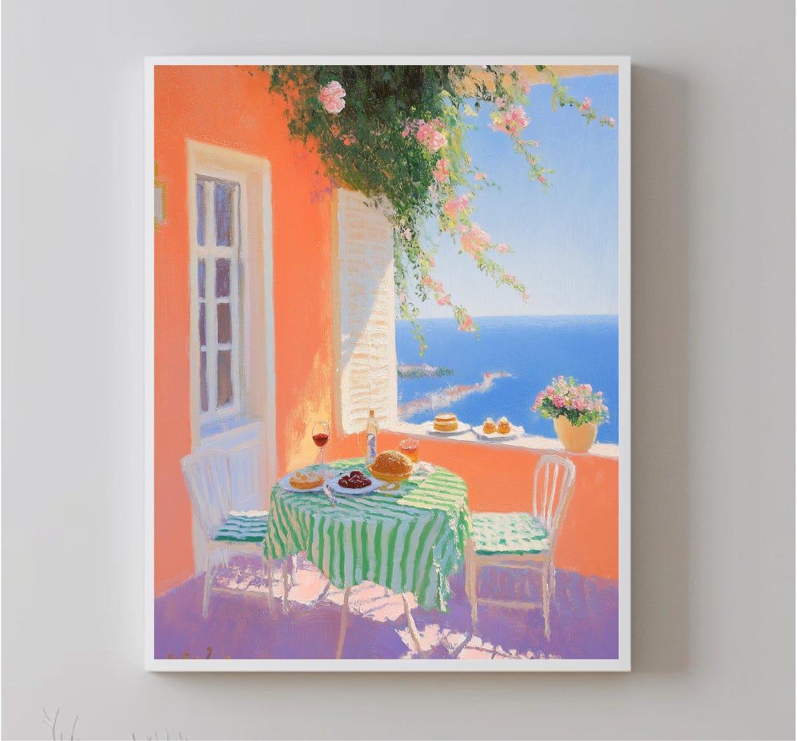 Mediterranean Seaside Terrace Cafe Orange Wall Ocean View Poster - Image 5