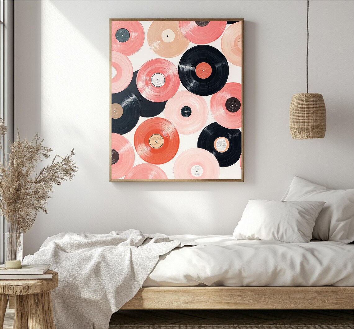 Vinyl Records Painting Pink Black Cream Music Collector Wall Art - Image 4