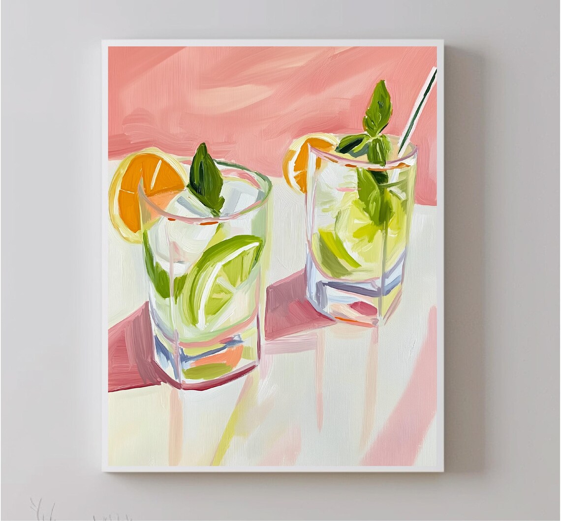 Colorful Mojitos Painting, Kitchen Bar Decor Print