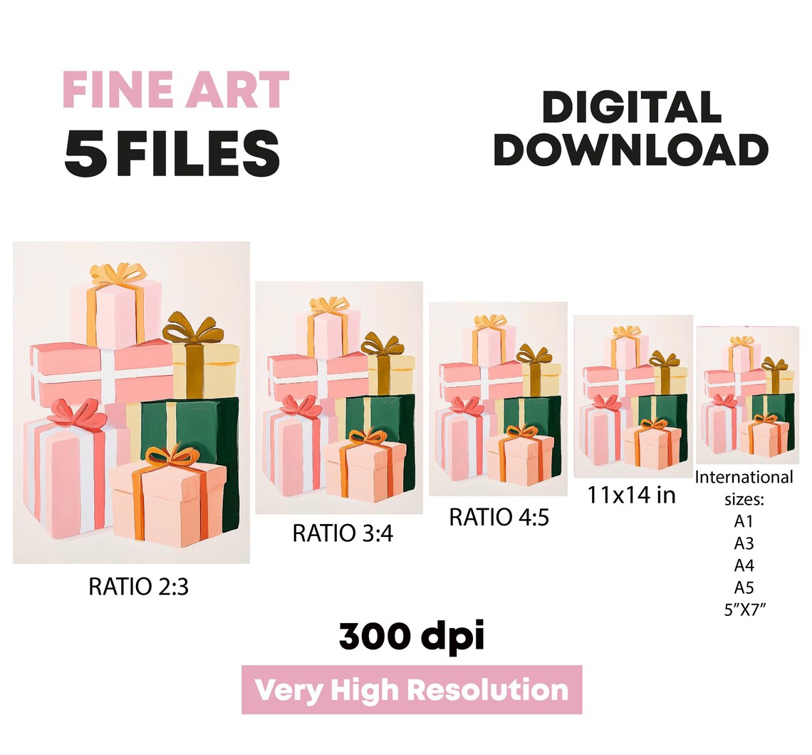 Stacked Pink Christmas Gifts Gold Bows Festive Holiday Decor Poster - Image 5