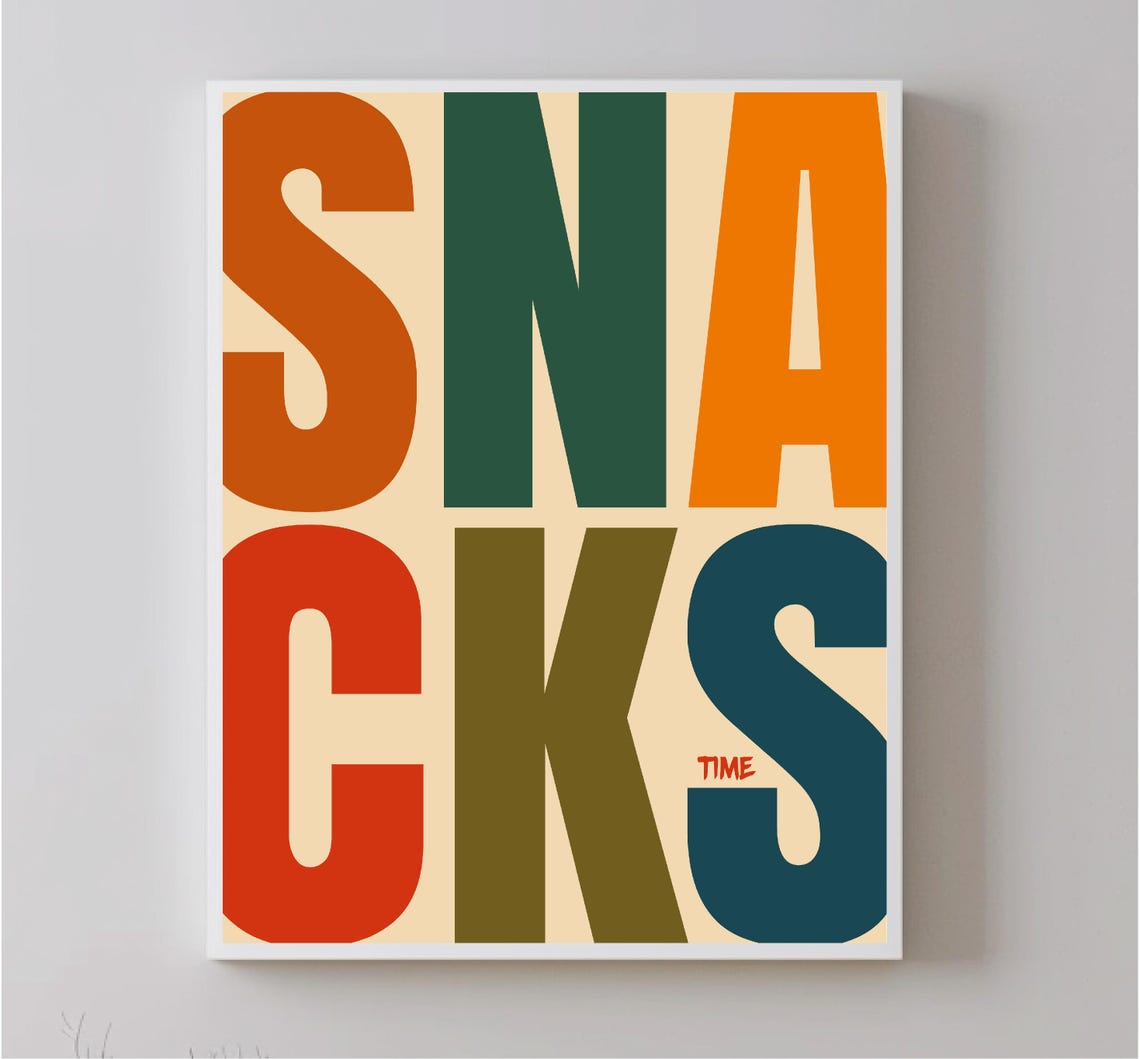 Snacks Time Colorful Retro Typography Cream Kitchen Wall Art