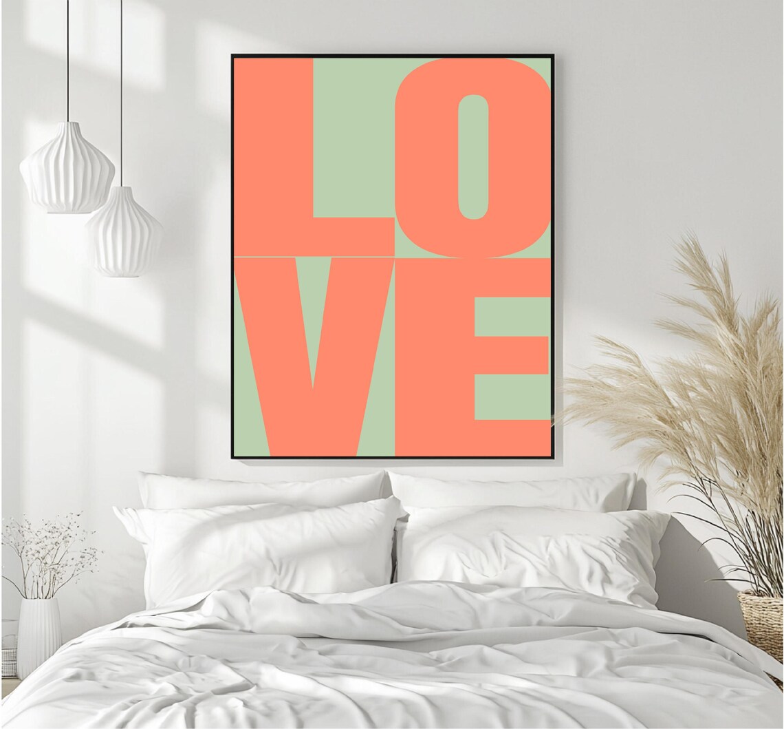 Love Stacked Giant Coral Typography Mint Green Modern Wall Art - Image 4