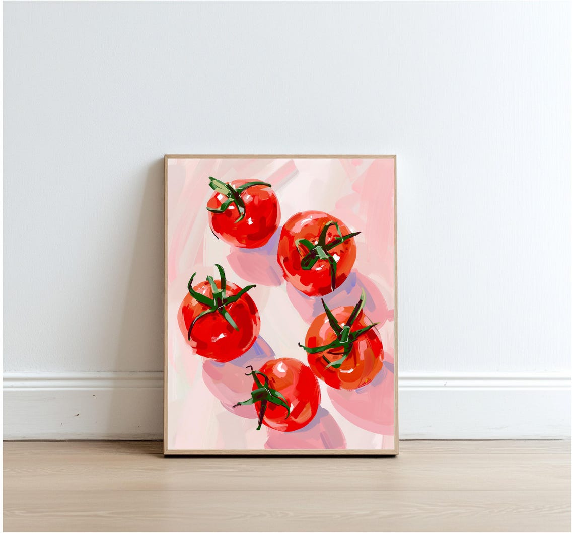 Red Cherry Tomatoes On Pink Background Fresh Vegetable Art Poster - Image 2