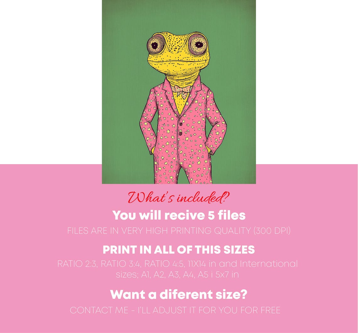 Retro Anthropomorphic Chameleon With Cute Pajamas Wall Art Retro Animal Watercolor Trending - Image 5