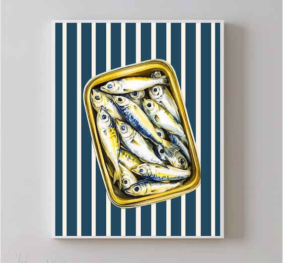 Sardine Art Print Nautical Kitchen Wall Art Coastal Fish Decoration For Dining Room And Restaurant Sardine Vertical Print
