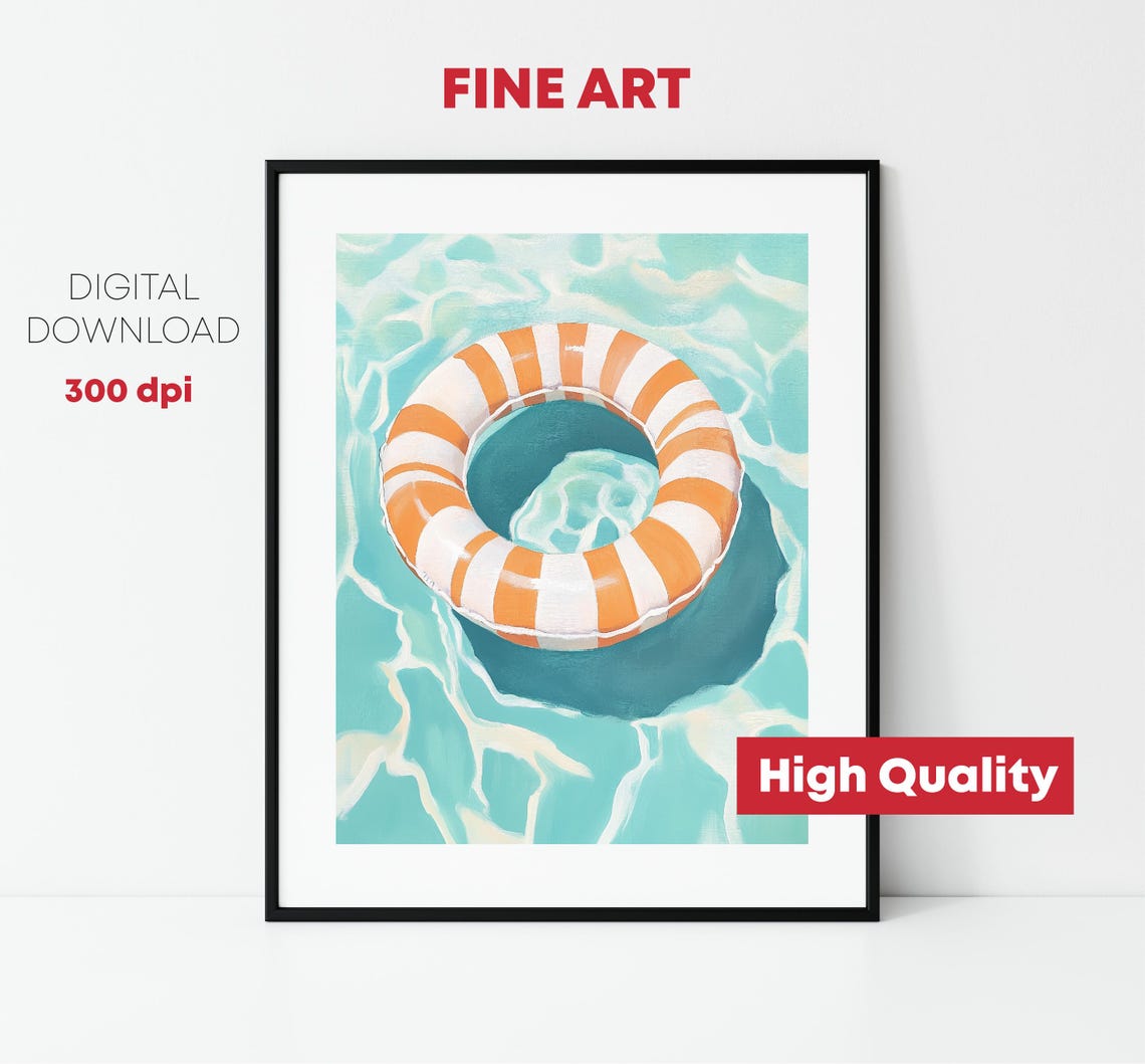 Striped Swim Ring Pool Float Turquoise Water Summer Beach Wall Art - Image 2
