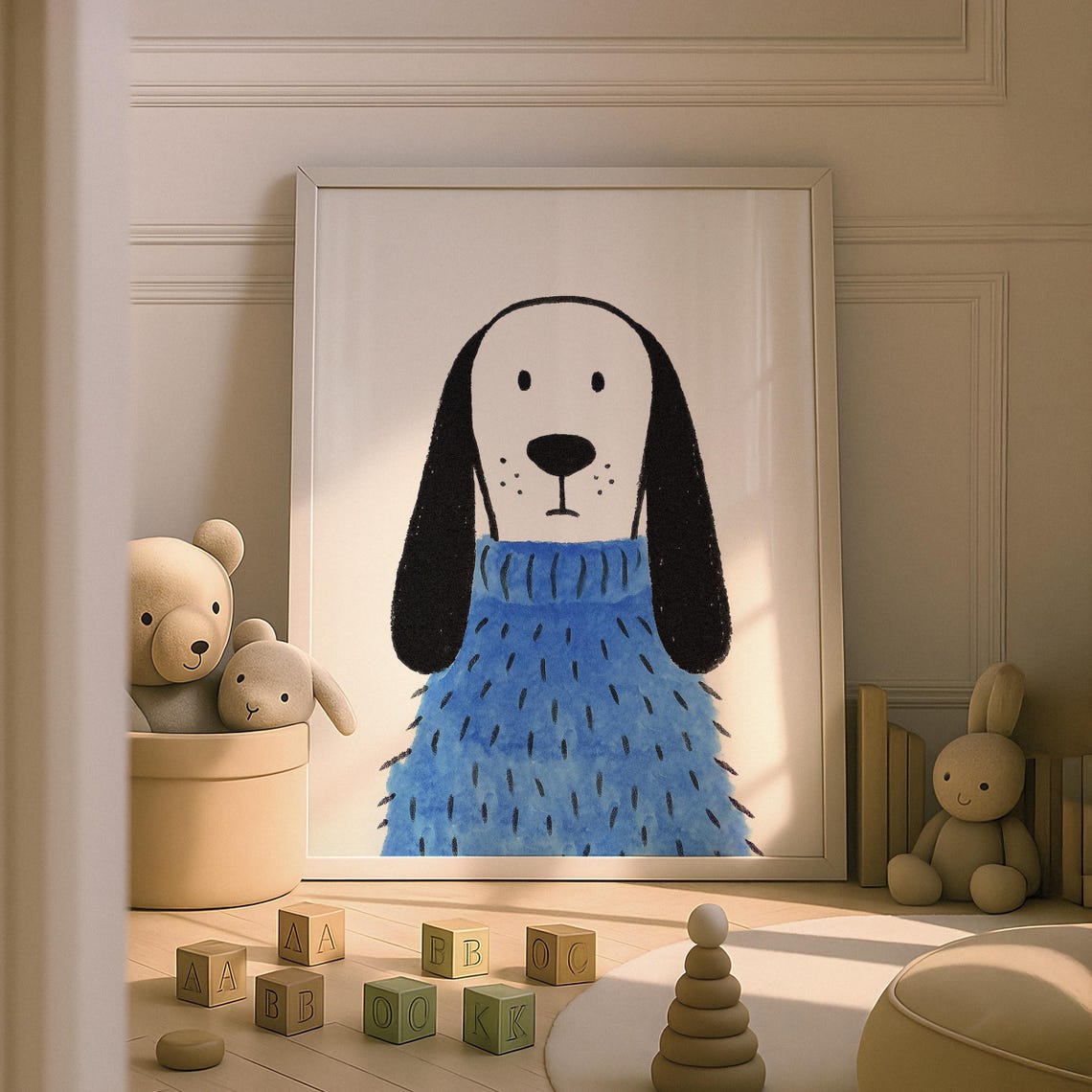 Whimsical Dog Print Nursery Wall Art Kids Room Decor
