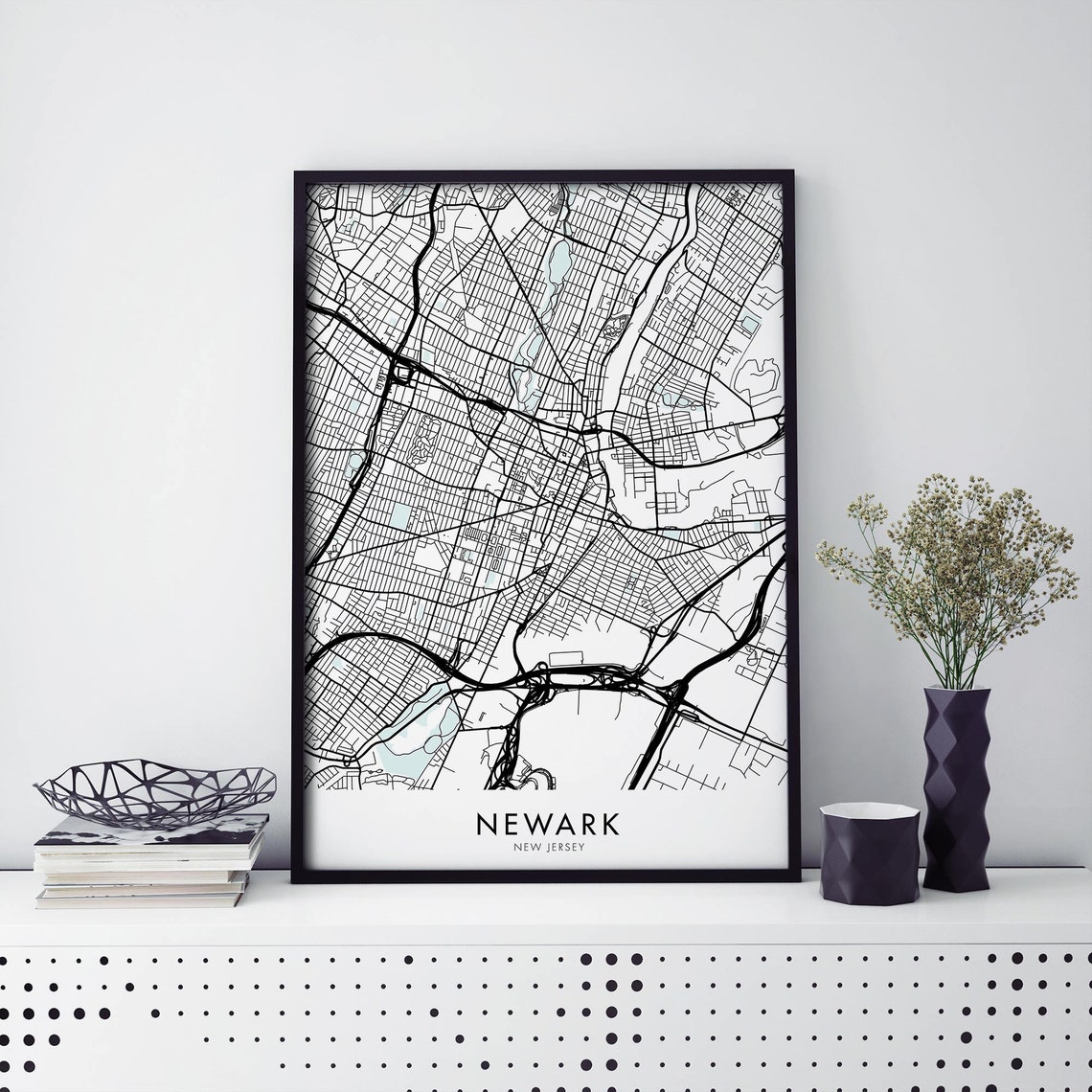 Newark New Jersey Minimalist Street Map Black And White City Poster