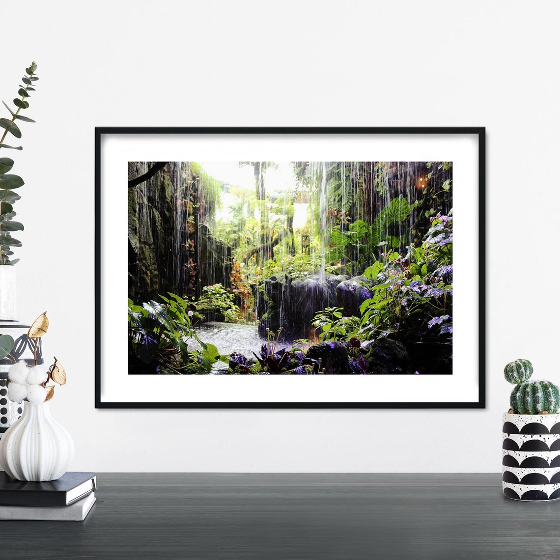 Tropical Waterfall Rainforest Grotto Lush Nature Photography Print