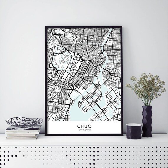 Chuo Tokyo Japan City Map Minimalist Monochrome Street Poster