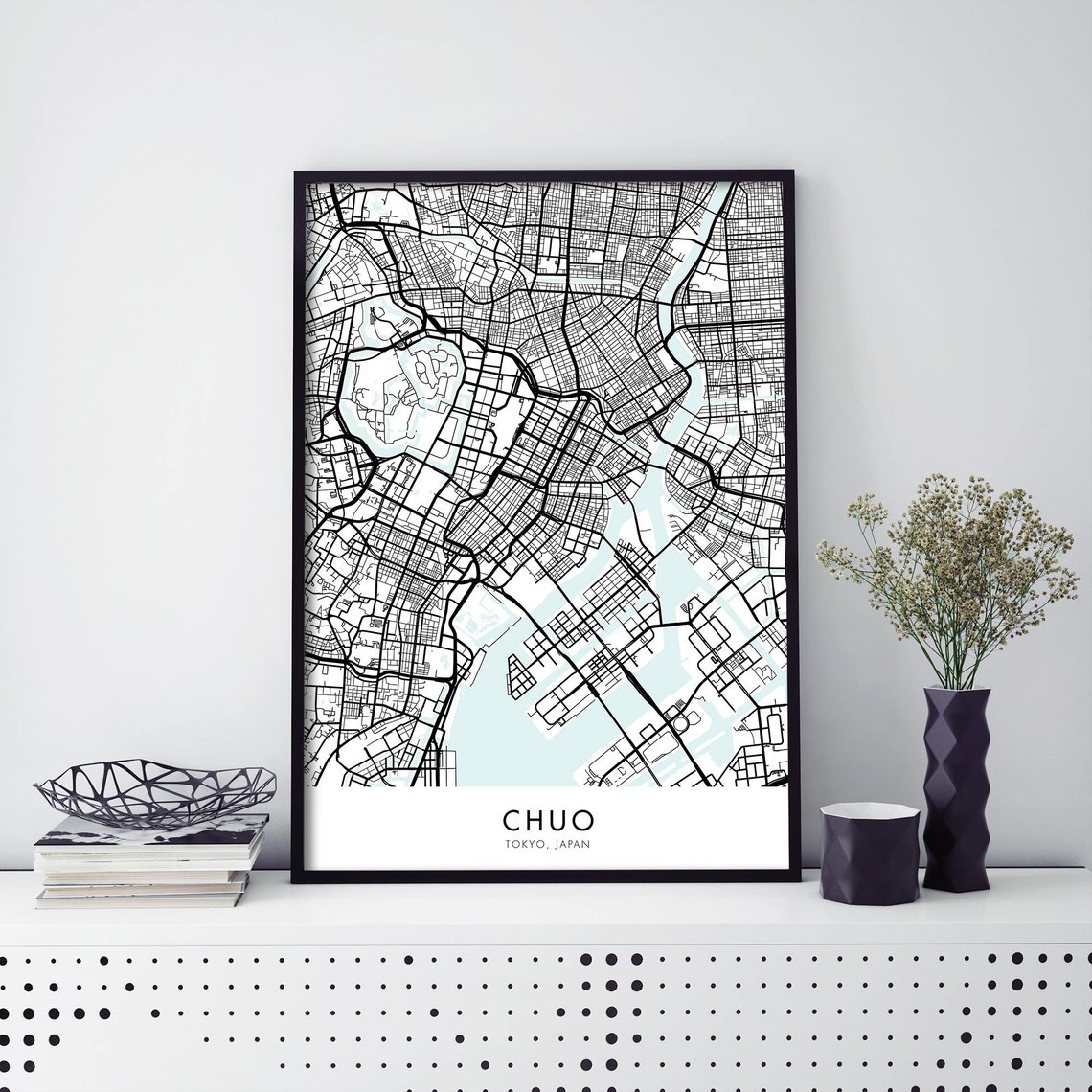 Chuo Tokyo Japan City Map Minimalist Monochrome Street Poster
