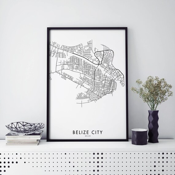 Belize City Belize Caribbean Minimalist Black Street Map Poster