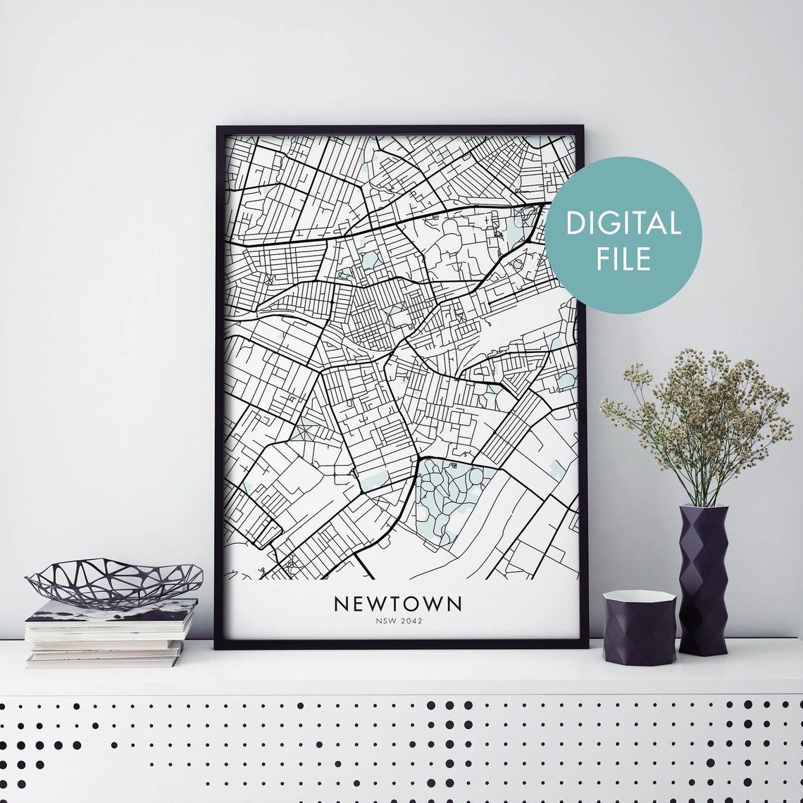 Newtown Sydney Australia Street Map Black White Modern Poster