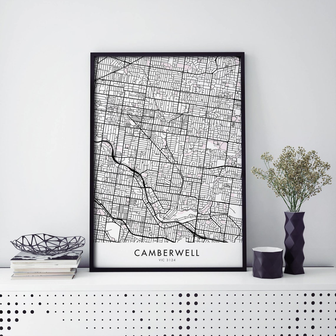 Camberwell Melbourne Bold Black Minimal Street Map Suburb Poster