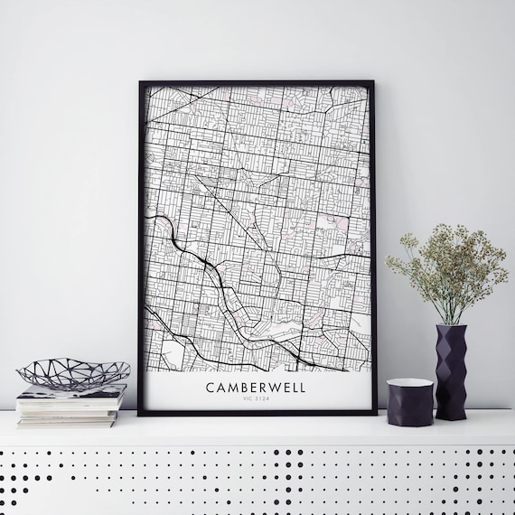 Camberwell Melbourne Bold Black Minimal Street Map Suburb Poster