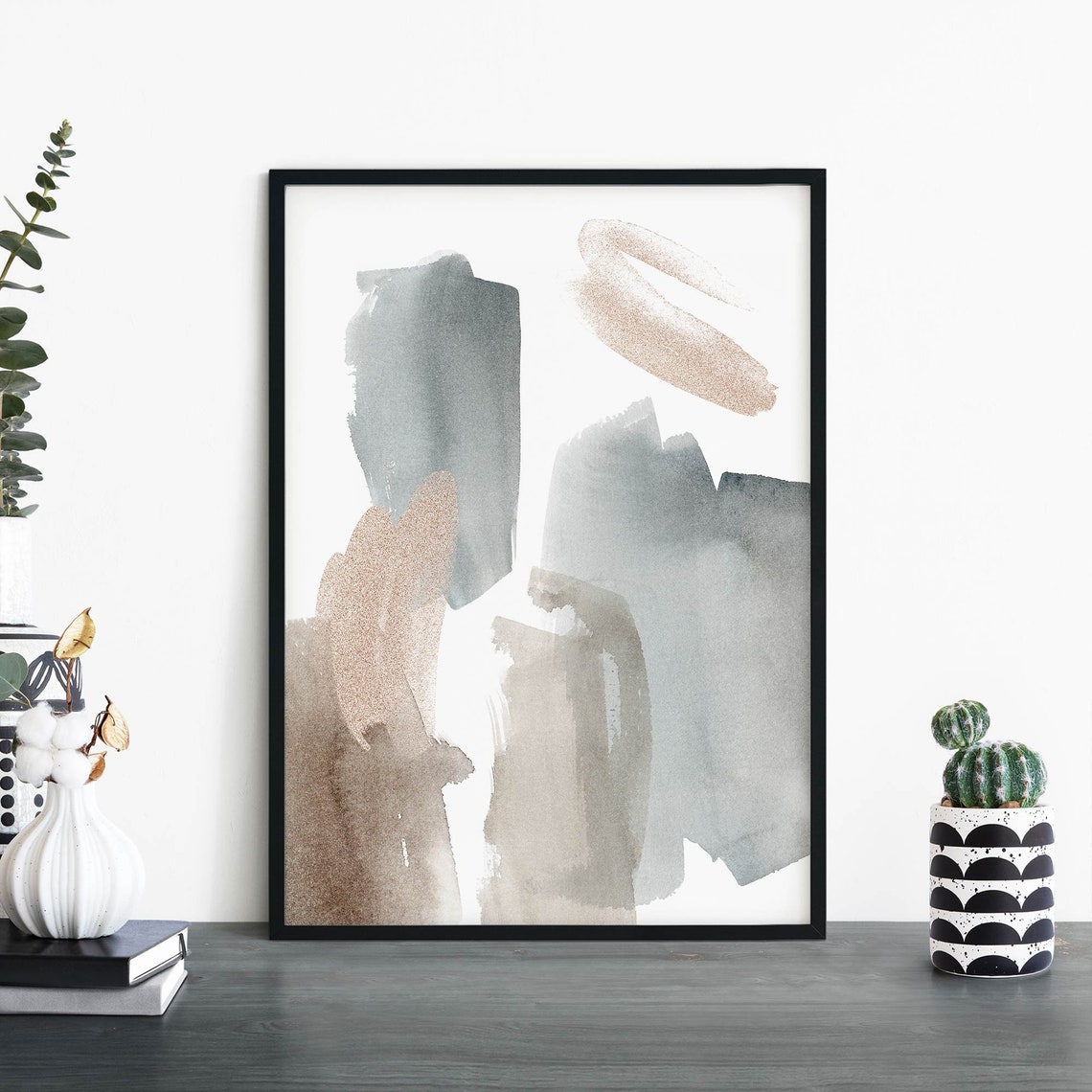 Soft Grey Brush Strokes Minimalist Abstract Watercolor Art Poster