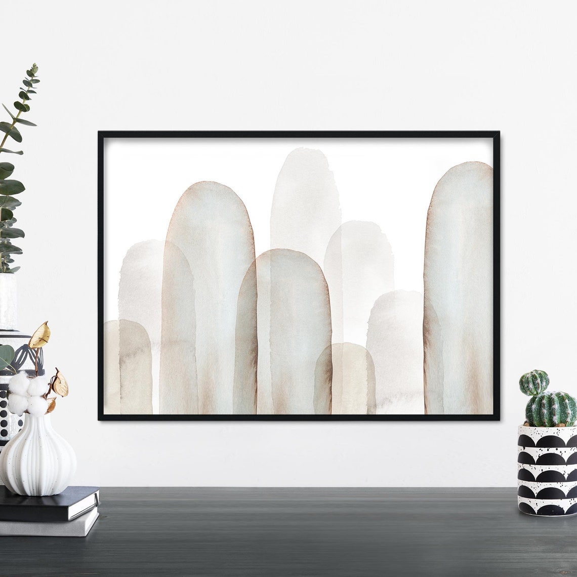 Watercolor Arch Domes Landscape Poster In Soft Ivory Beige Tones