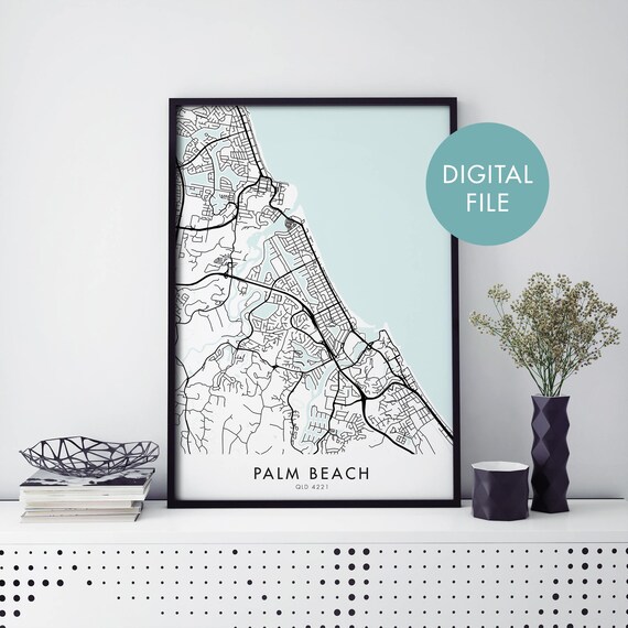 Palm Beach Gold Coast QLD 4221 City Map Street Plan Coastline Poster
