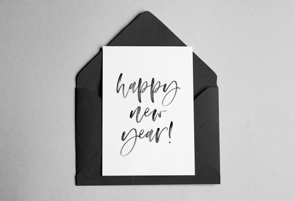Happy New Year Script Calligraphy Minimal Holiday Greeting Poster