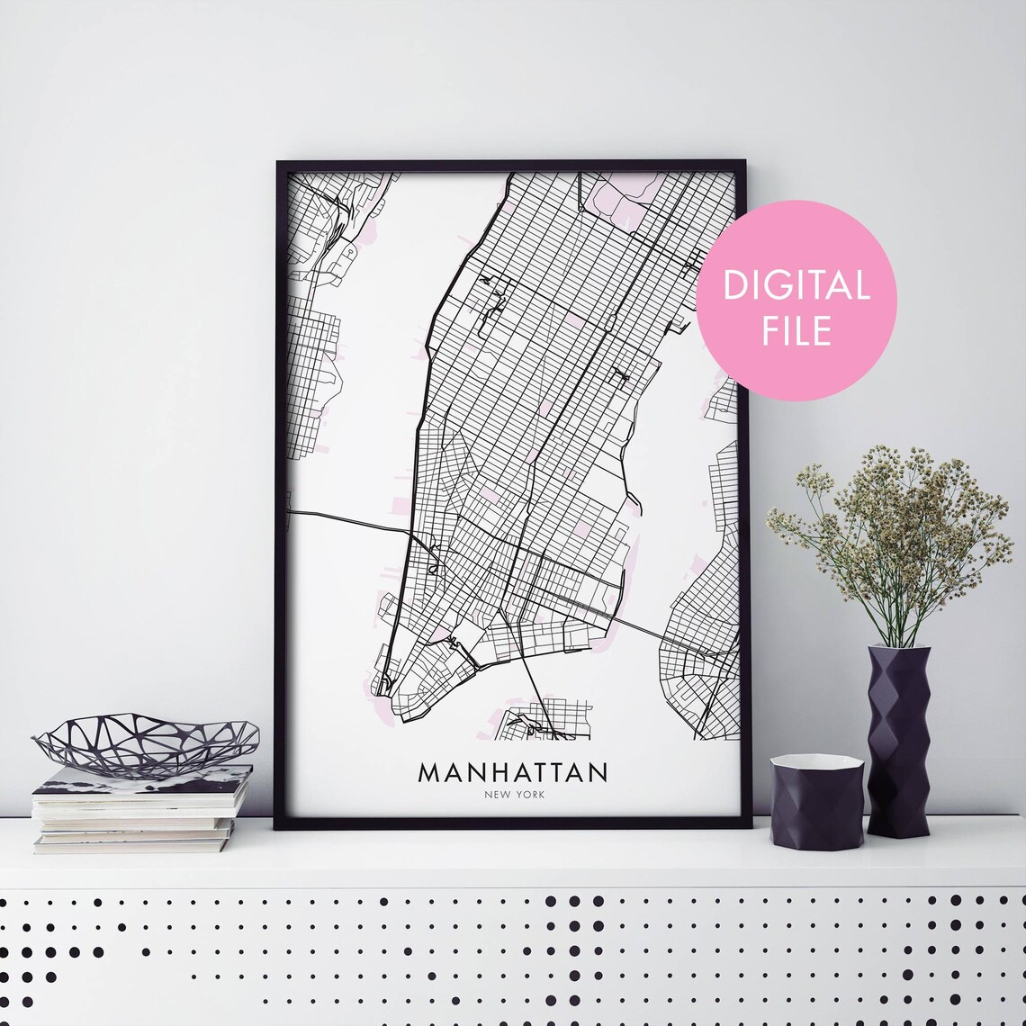Manhattan New York City Street Map Minimalist Line Art Poster