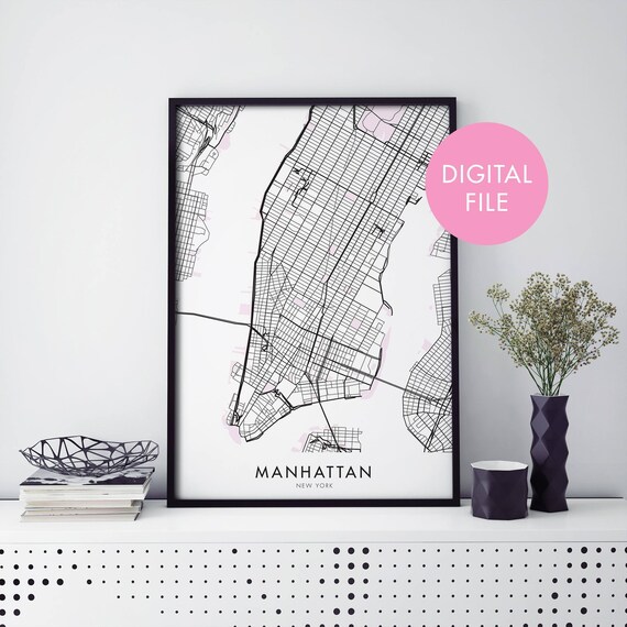 Manhattan New York City Street Map Minimalist Line Art Poster