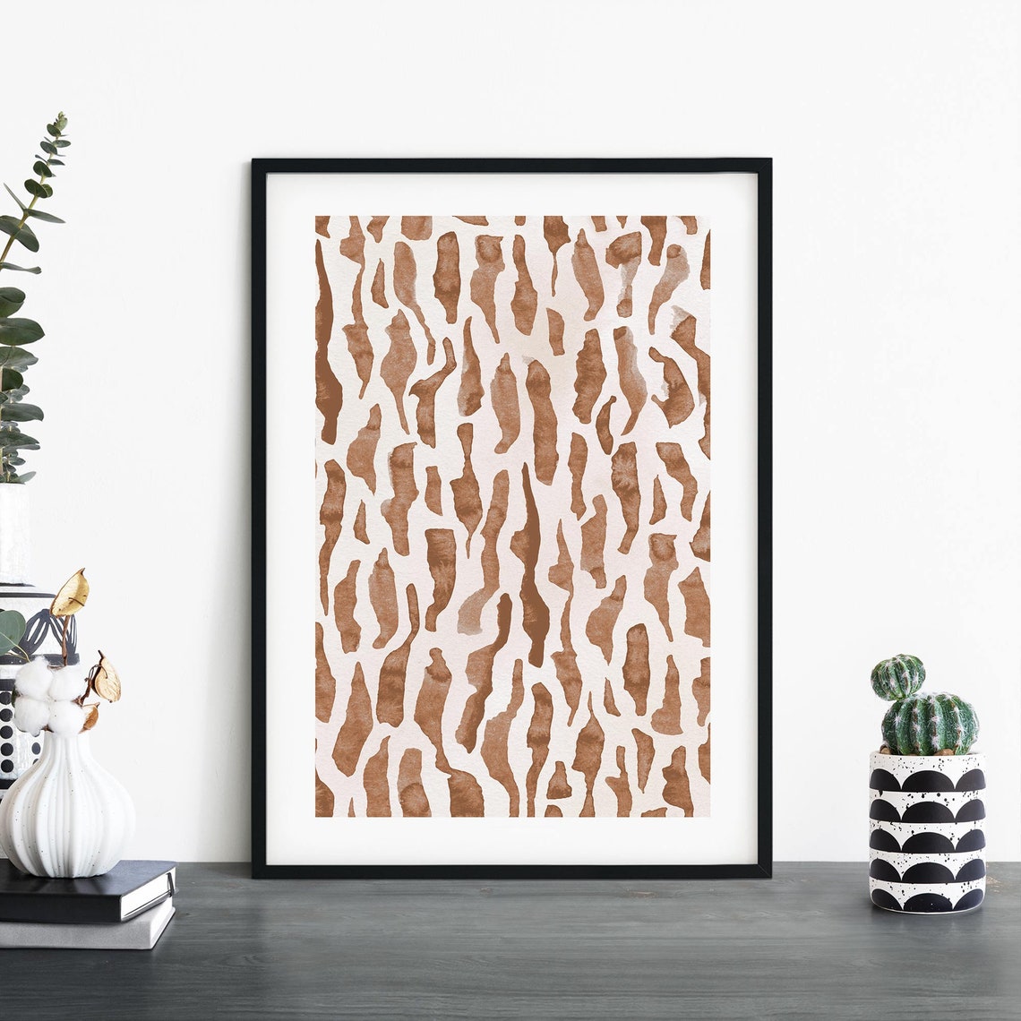 Giraffe Spots Watercolor Pattern Beige Brown Abstract Art Poster