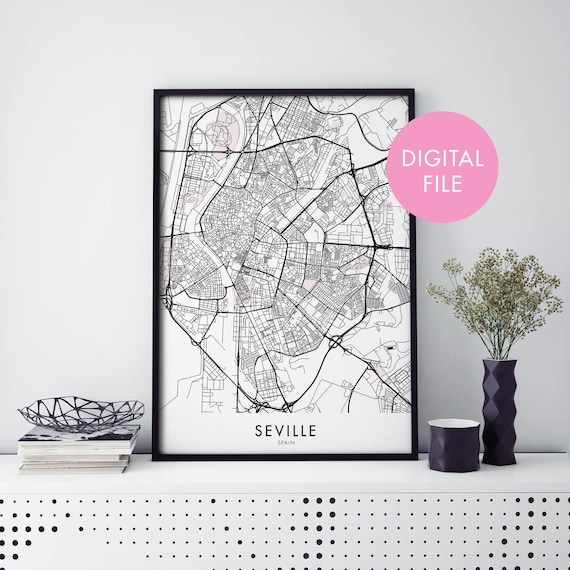 Seville Spain Light Minimal Street Map Urban Travel Art Poster