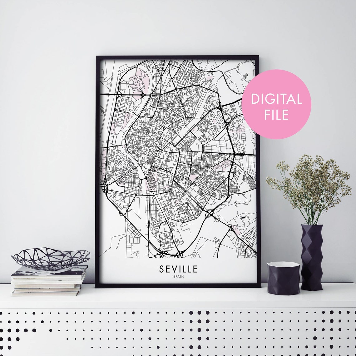 Seville Spain Light Minimal Street Map Urban Travel Art Poster