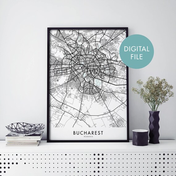 Bucharest Romania Street Map City Poster Digital File Instant Download