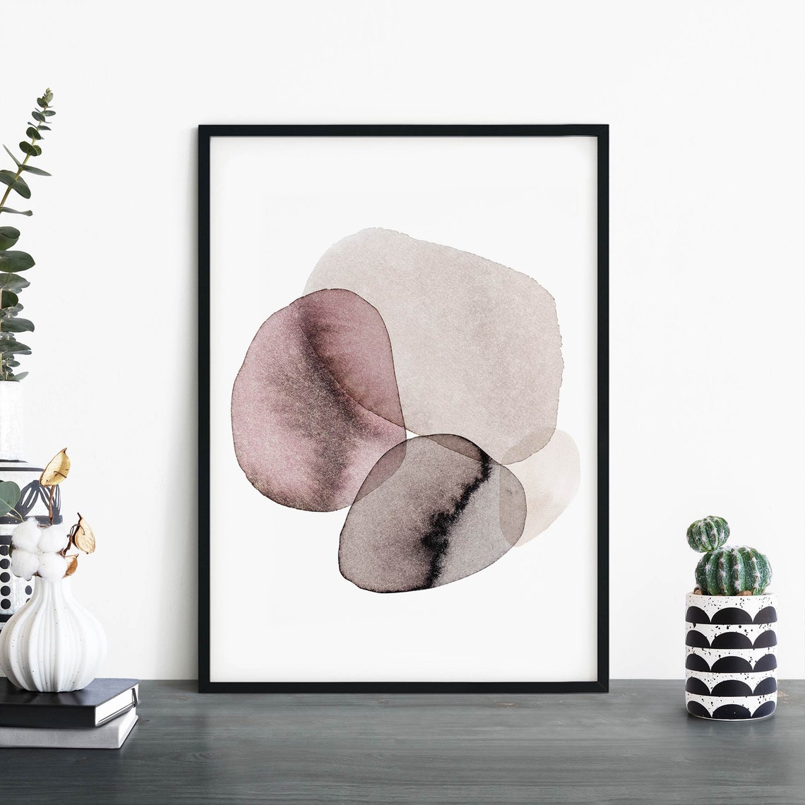 Dusty Mauve Overlapping Pebbles Abstract Watercolor Calm Shapes Poster