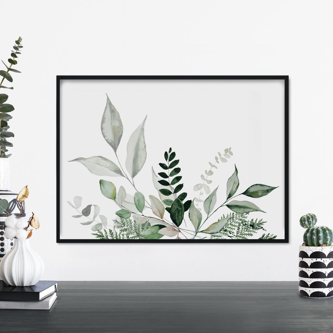 Botanical Dream No7 Horizontal Watercolor Green Foliage Art Poster