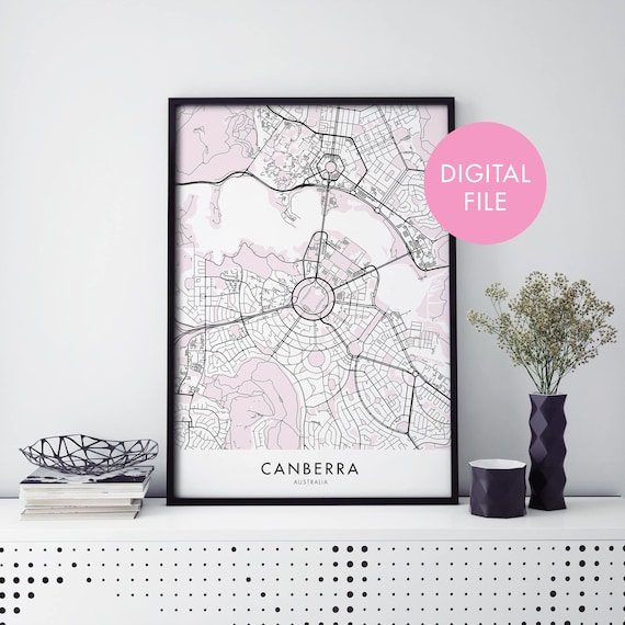 Canberra Australia Blush Pink City Street Map Digital File Poster