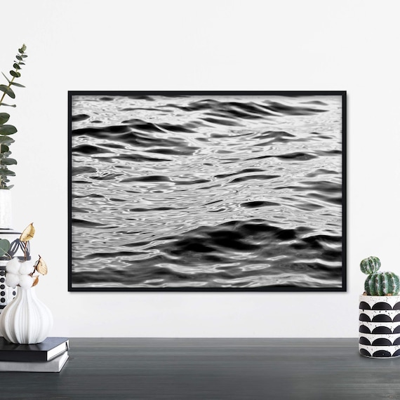 Soft Waves Black White Ocean Water Texture Minimalist Poster