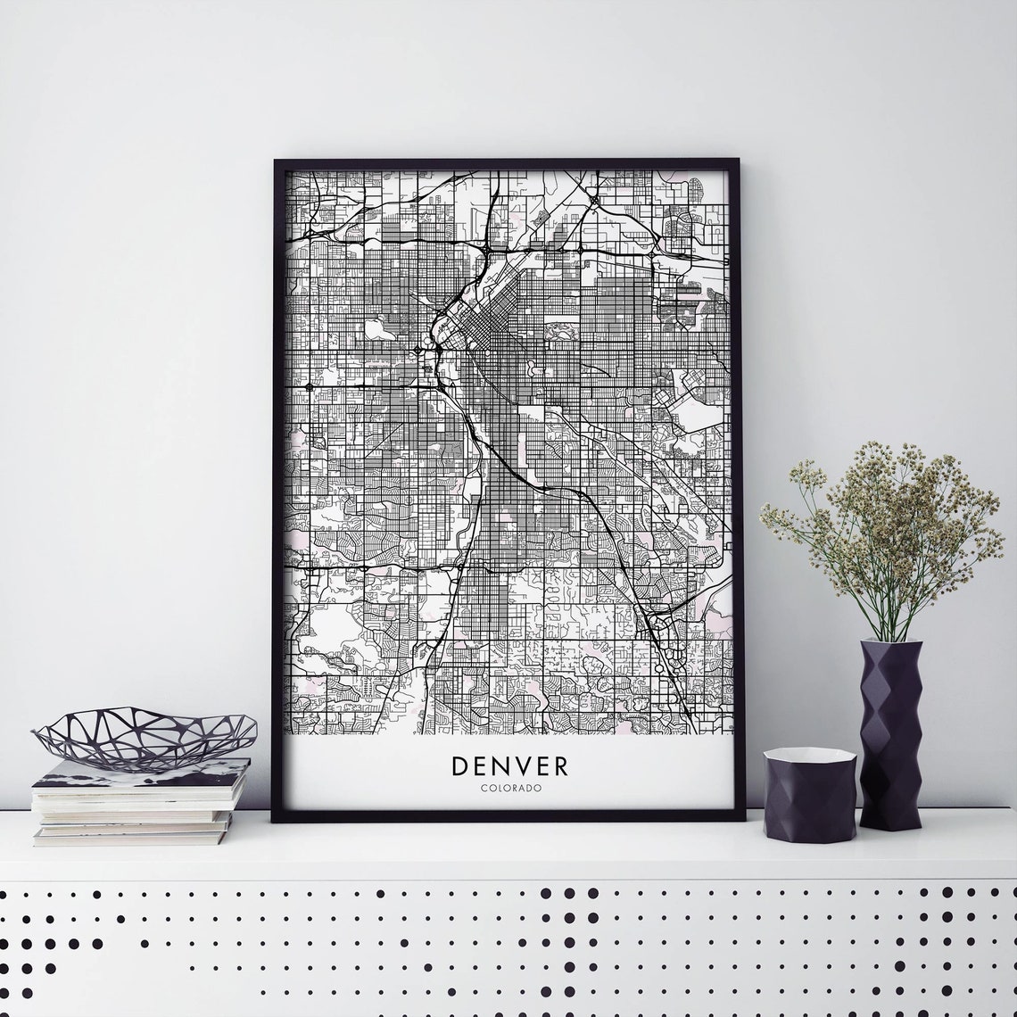 Denver Colorado Mile High City Black White City Street Map Poster