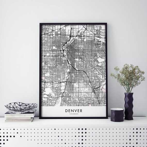 Denver Colorado Mile High City Black White City Street Map Poster
