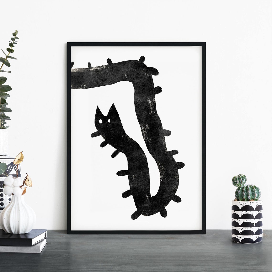 Bold Black Caterpillar Shape Monochrome Organic Abstract Poster