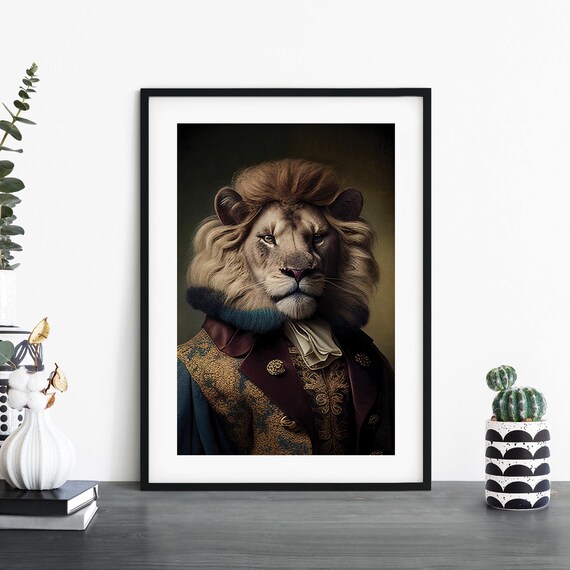 Lion In 1800s Fashion Costume Print Wall Art A4 A3 A2 A1