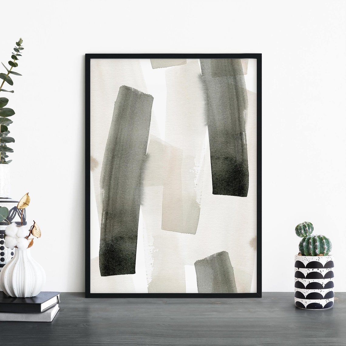 Abstract Grey Brush Strokes Watercolor Modern Art Wall Poster