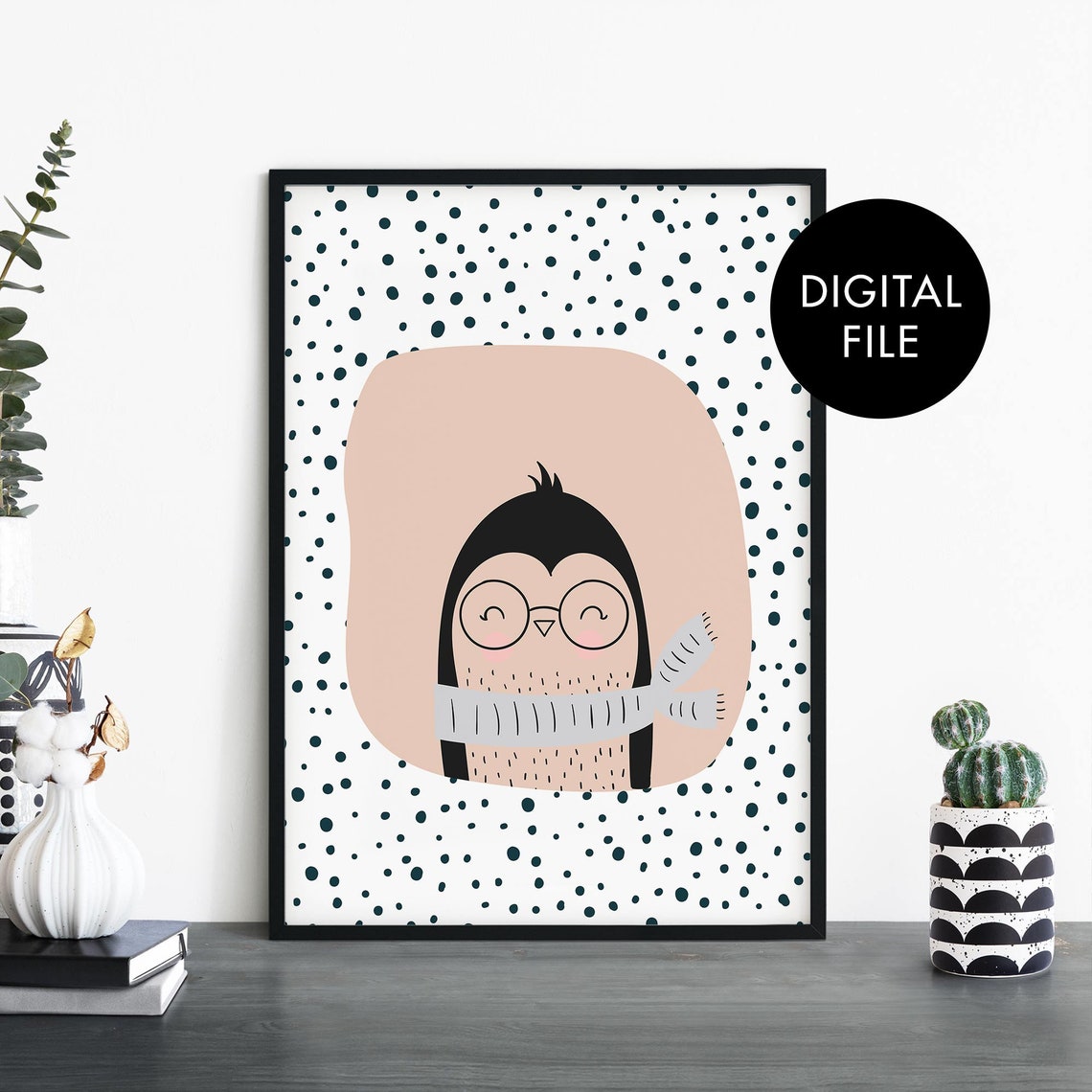 Cute Penguin With Scarf Kids Nursery Animal Illustration Poster