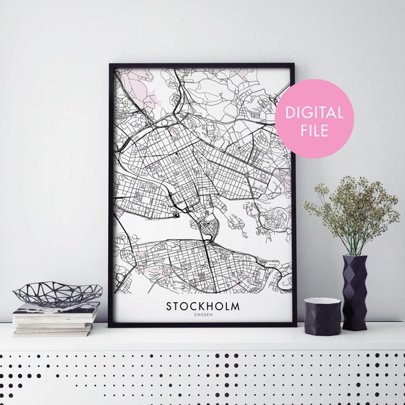 Stockholm Sweden City Map Art Print, Travel Map