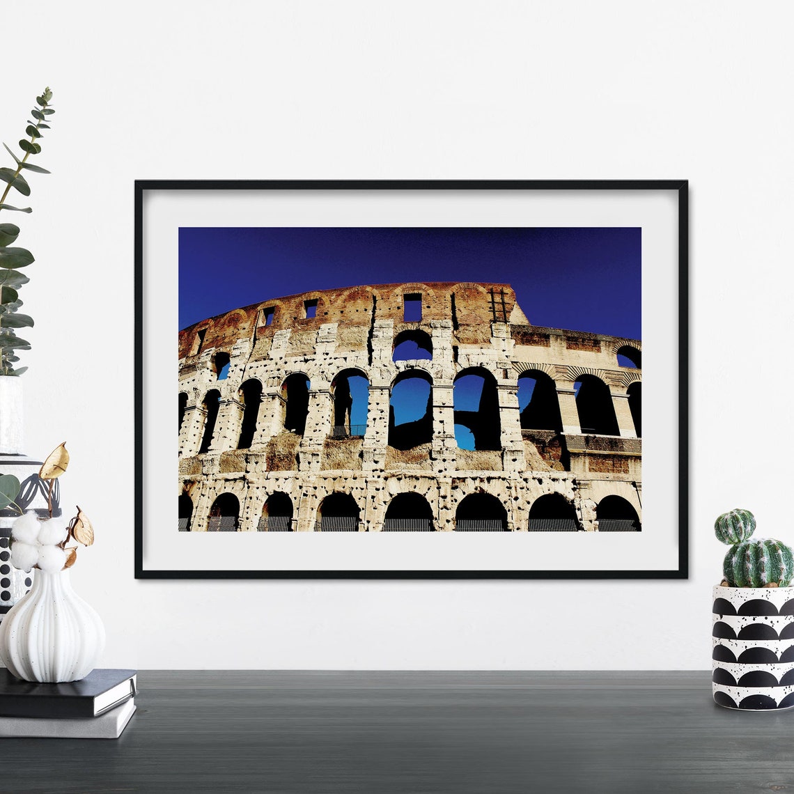 Colosseum Rome Under Deep Blue Sky Ancient Landmark Photography Poster