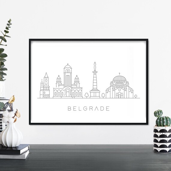 Belgrade City Skyline Minimal Linear Landmarks Travel Poster